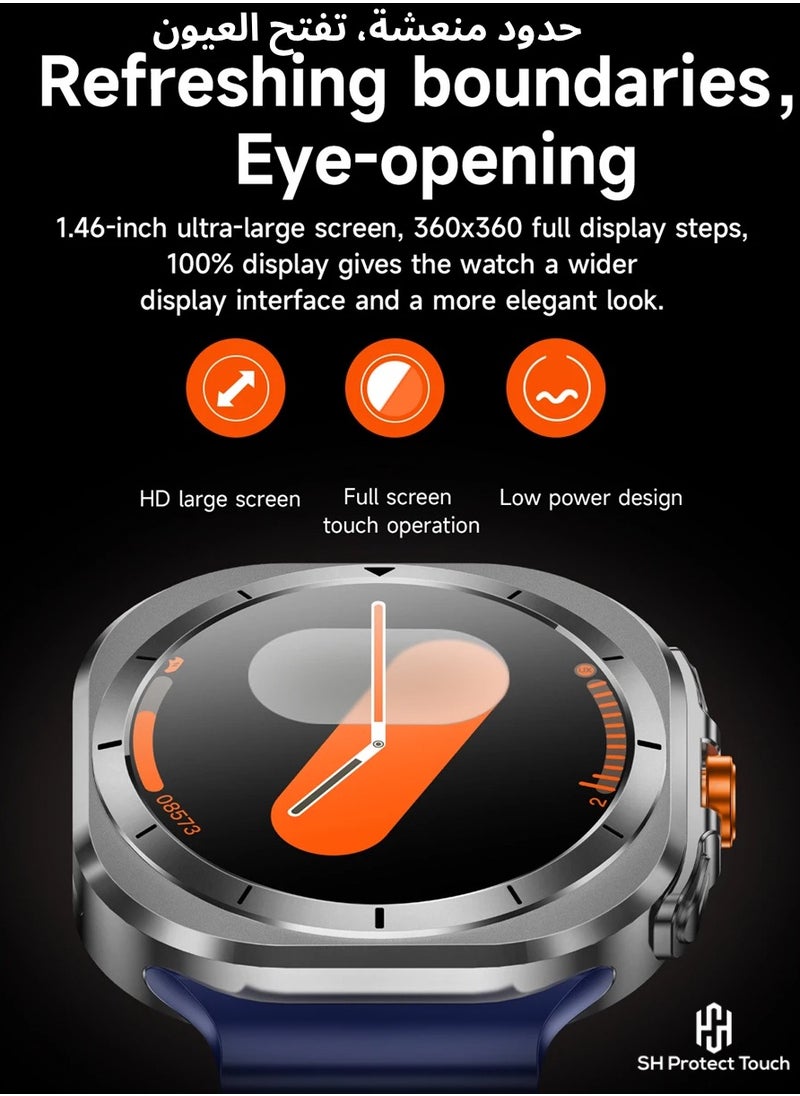 SH PROTECT TOUCH - Smart Watch 7 Ultra 1.43" Super Amoled 47mm GPS Tracking Smart Watch for Men Amoled Outdoor Sports Temperature Clock BT Call 7 ULTRA SmartWatch (Titanium Black) - Image 1