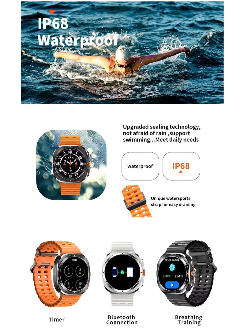SH PROTECT TOUCH - Smart Watch 7 Ultra 1.43" Super Amoled 47mm GPS Tracking Smart Watch for Men Amoled Outdoor Sports Temperature Clock BT Call 7 ULTRA SmartWatch (Titanium Black) - Image 1