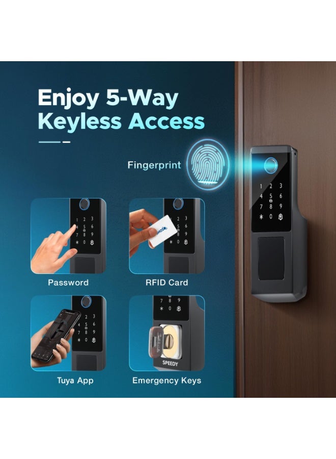 Nomeregan Smart Door Lock,Weatherproof Rim Lock, 5-in-1 Keyless Entry ,Fingerprint, Password, IC Card, Backup Key,WiFi Tuya App Control Easy Install - Image 2
