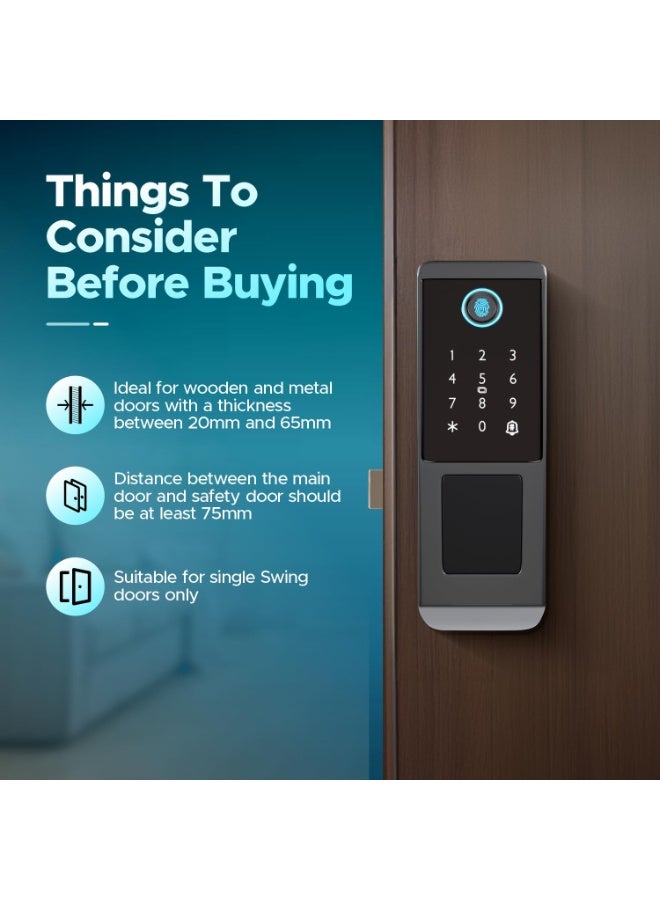 Nomeregan Smart Door Lock,Weatherproof Rim Lock, 5-in-1 Keyless Entry ,Fingerprint, Password, IC Card, Backup Key,WiFi Tuya App Control Easy Install - Image 3