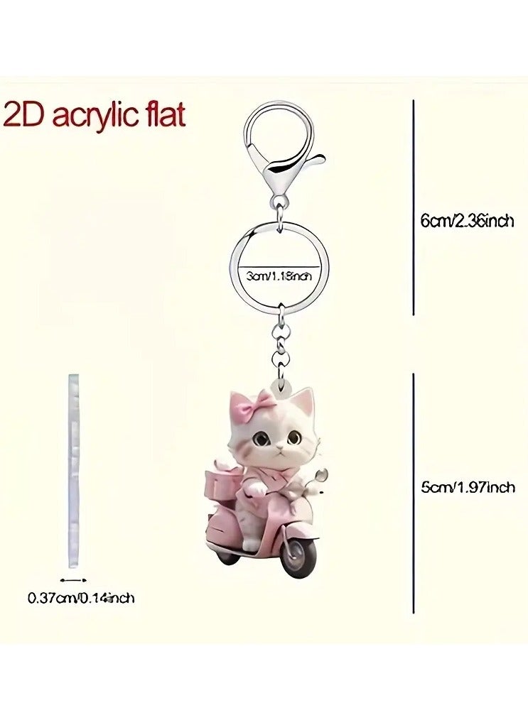 Goolsky Charming Pink Cat on Motorcycle Acrylic Keychain - Animal Design for Car Keys, Wallets & Backpacks - 1pc - Image 3