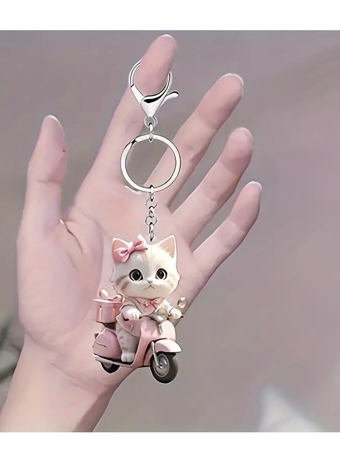Goolsky Charming Pink Cat on Motorcycle Acrylic Keychain - Animal Design for Car Keys, Wallets & Backpacks - 1pc - Image 5