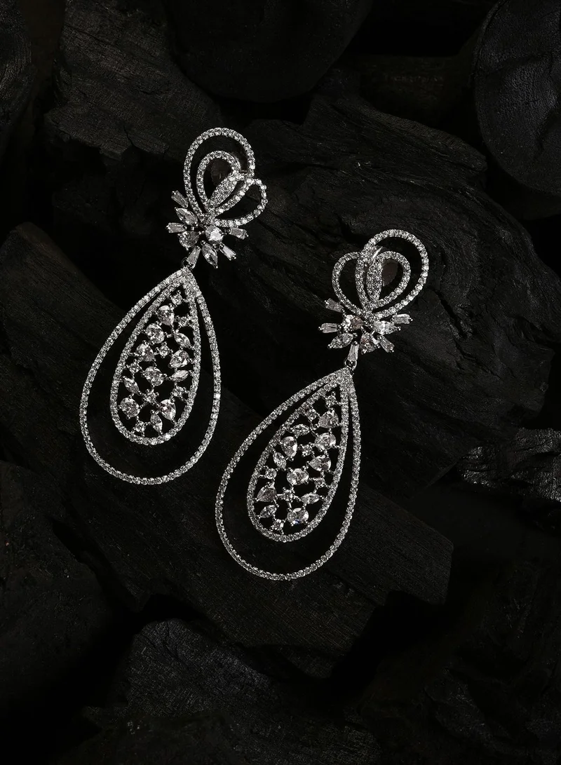 SOHI Silver Plated Designer Stone Drop Earring