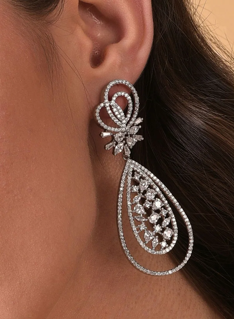 SOHI Silver Plated Designer Stone Drop Earring