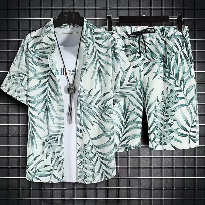 Generic Hawaii Beach suit Mens and Womens Personalized Printed Short-sleeved Shirt Seaside Casual Vacation Shorts Shirt Floral Print Mens T3019 suit# white 