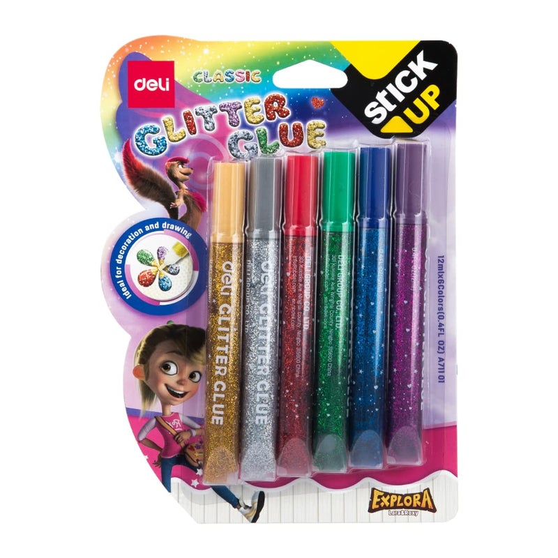 Nan Deli Glitter Glue Set - 6 Colorful Tubes (12ml Each) - Image 1