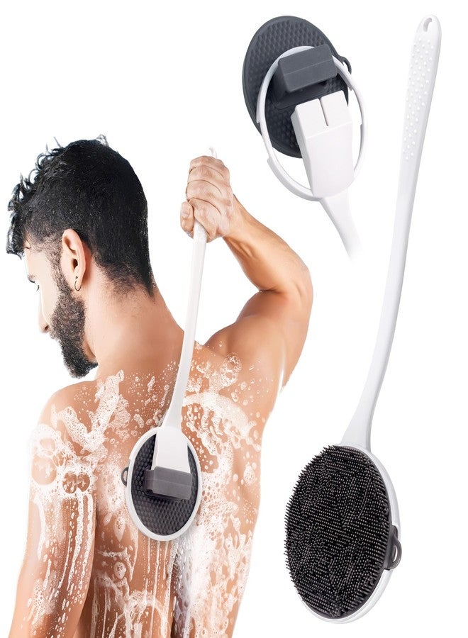 NURENDER Silicone Back Scrubber for Shower, 15.68'' Detachable Long Handle Bath Brush with Soft Loop Bristles for Deep Cleansing & Gentle Exfoliation, Wall Mounted Body Brush, Men & Women - Image 1