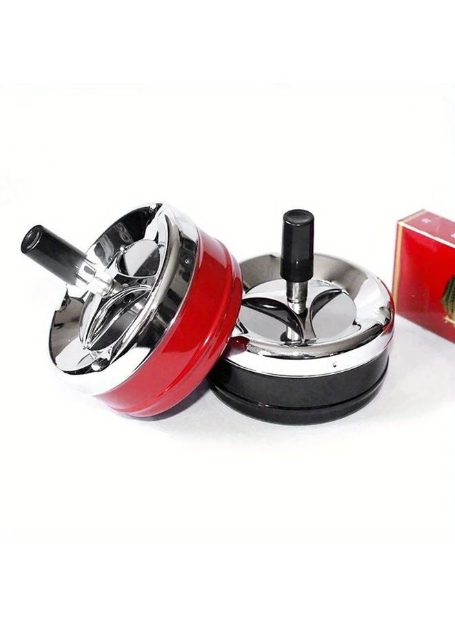 منفضة سجائر دوارة محمولة حمراء بغطاء، بتصميم معدني متين مقاوم للانسكاب للمنزل والمكتب والبار - Image 1