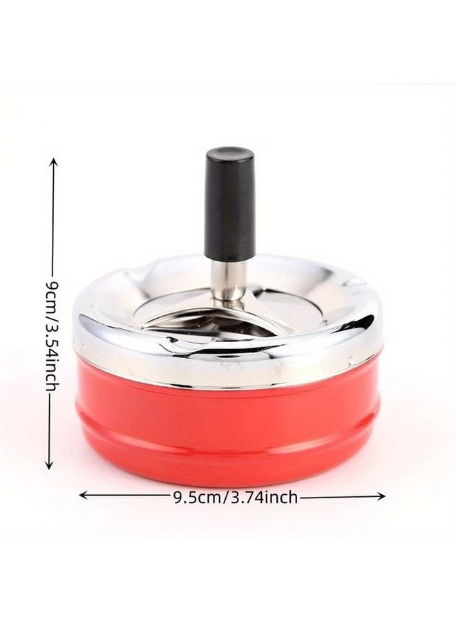 منفضة سجائر دوارة محمولة حمراء بغطاء، بتصميم معدني متين مقاوم للانسكاب للمنزل والمكتب والبار - Image 3