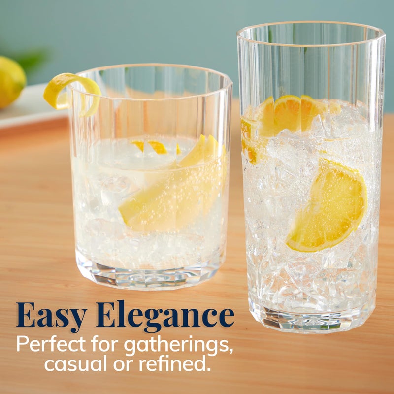 US Acrylic Faceted Clear Plastic Reusable Drinking Glasses (Set of 8) 14oz Rocks & 18oz Water Cups, BPA-Free Tumblers, Made in USA, Top-Rack Dishwasher Safe - Image 5