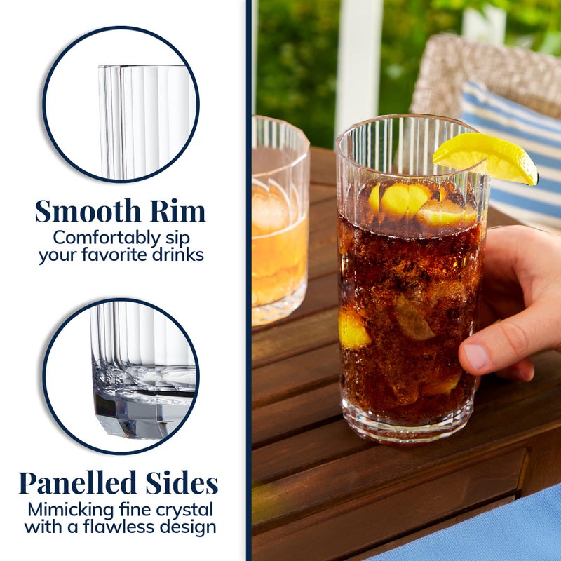 US Acrylic Faceted Clear Plastic Reusable Drinking Glasses (Set of 8) 14oz Rocks & 18oz Water Cups, BPA-Free Tumblers, Made in USA, Top-Rack Dishwasher Safe - Image 4