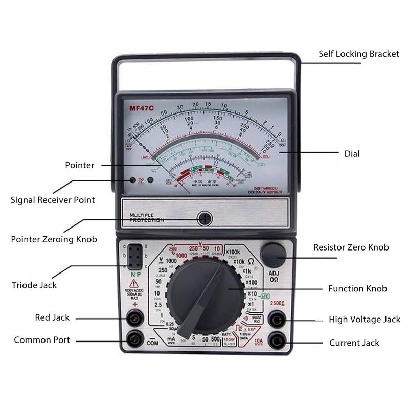 MF47C Analog Multimeter ABS Anti Burn Buzzer Wear Resist Pointer Type For Factory Miner School - Image 5