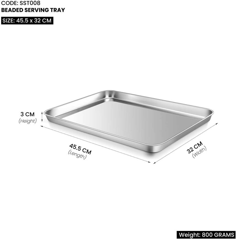RAJ STAINLESS STEEL RECTANGLE BEADED SERVING TRAY | DESSERT TRAY | SERVING PLATTER | 45.5X32 CM - Image 4