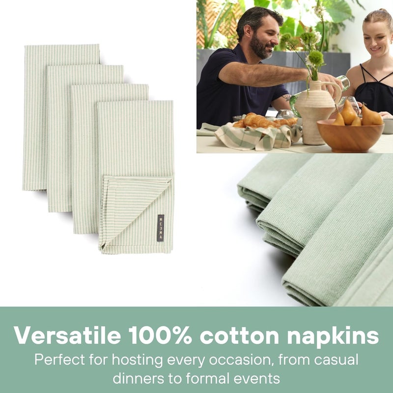 MEEMA Cloth Napkins Set of 4  Cotton Napkins Cloth Washable  Farmhouse Table Dinner  Servilletas de Tela  18x18 in  Pinstriped Sage Green - Image 5