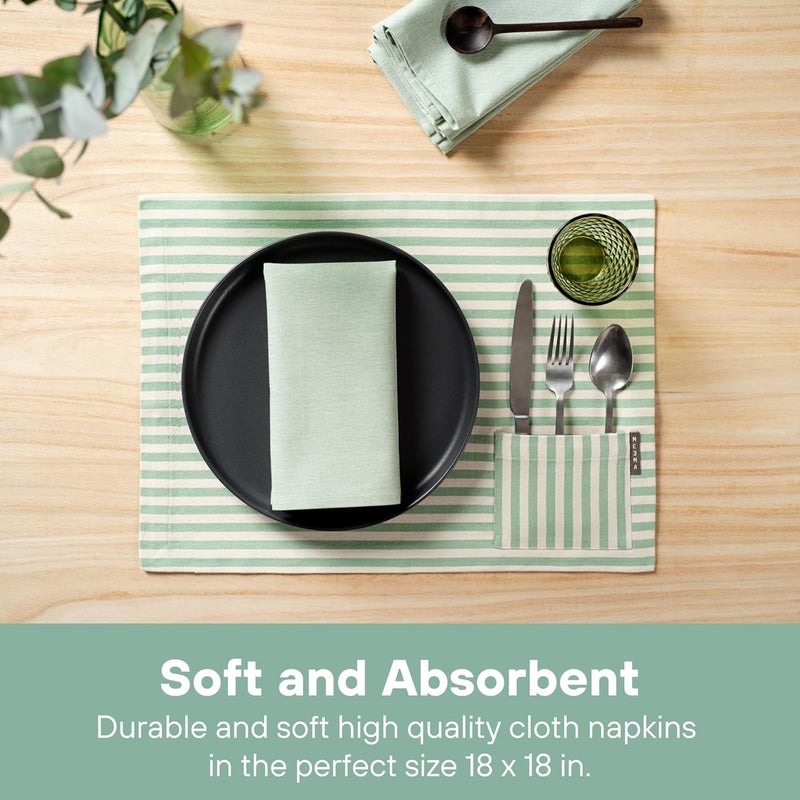 MEEMA Cloth Napkins Set of 4  Cotton Napkins Cloth Washable  Farmhouse Table Dinner  Servilletas de Tela  18x18 in  Pinstriped Sage Green - Image 2