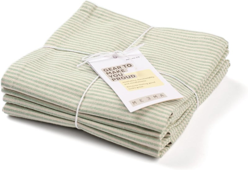 MEEMA Cloth Napkins Set of 4  Cotton Napkins Cloth Washable  Farmhouse Table Dinner  Servilletas de Tela  18x18 in  Pinstriped Sage Green - Image 1