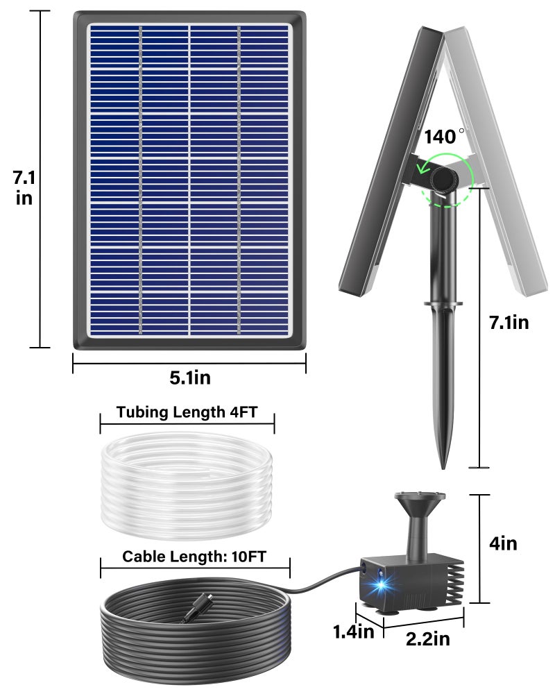 Biling Solar Water Fountain for Bird Bath, 3.5W Solar Water Pump Outdoor with 10ft Cable, 4ft Tubing, Solar Pond Pump for BirdBath, Garden Small Ponds (Need Direct Sunlight) - Image 5