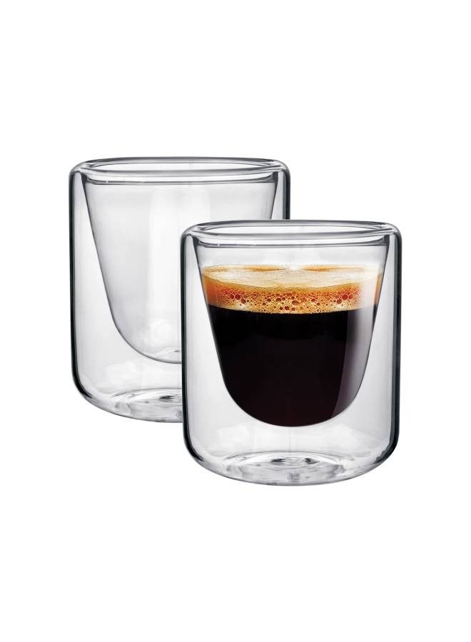 Royalford BRS 2-Piece Elegant Classic Design Double Wall Cup Set Perfect Glasses For Water, Juice, Beer, Wine, And Cocktails 200 ml Clear - Image 1