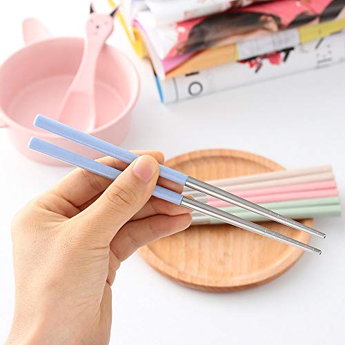 Iktu 4 Pairs Reusable Chopsticks Set - Stainless Steel Japanese Chopsticks, Lightweight Easy to Use Chop Sticks for Sushi, Noodles and Other Asian Food (Silver Wheat Grip) - Image 2
