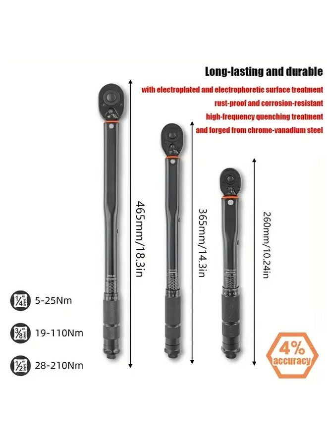 مفتاح عزم دوران احترافي ثقيل من كروم ستيل 3/8 بوصة بمؤشر نقر - Image 4