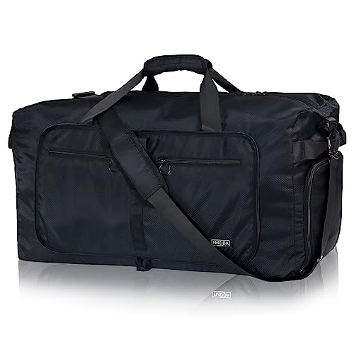 Fmeida 65L Duffle Bag with Shoes Compartment, Foldable Travel Duffel Bags for Men Women, Large Packable Travel Bag Water Repellent & Tear Resistant (Black) - Image 1