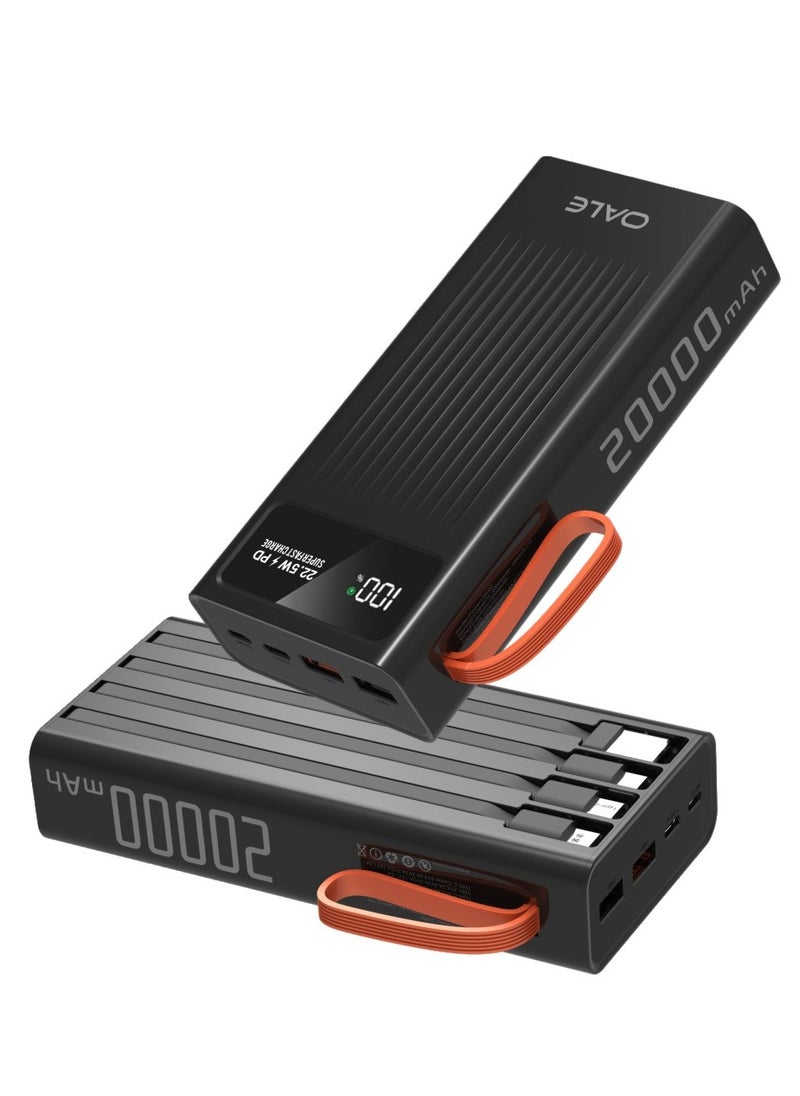 OALE Power Bank with Built in Cables, 20,000mAh, 22.5w PD fast charging, 4 output ports ports, supports iPhone and Samsung Galaxy fast charging (Black)  - Image 1