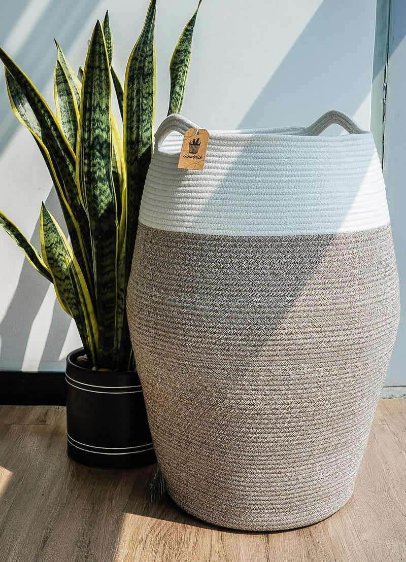 Goodpick Goodpick Tall Laundry Hamper  Woven Jute Rope Dirty Clothes Hamper Modern Hamper Basket Large in Laundry Room White  Brown 256 x 1771 Inch