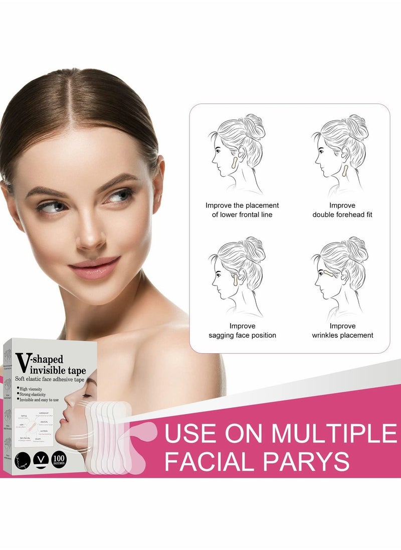 Face Lift Tape, 100 PCS V-Line Tape Lifting Invisible, Tools for Reducing Double Chin, Hiding Wrinkles and Saggy Skin