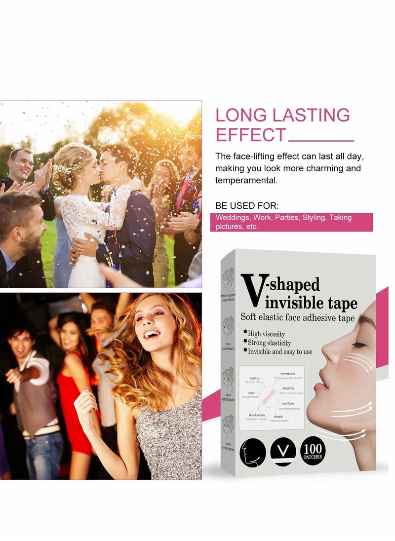 Face Lift Tape, 100 PCS V-Line Tape Lifting Invisible, Tools for Reducing Double Chin, Hiding Wrinkles and Saggy Skin