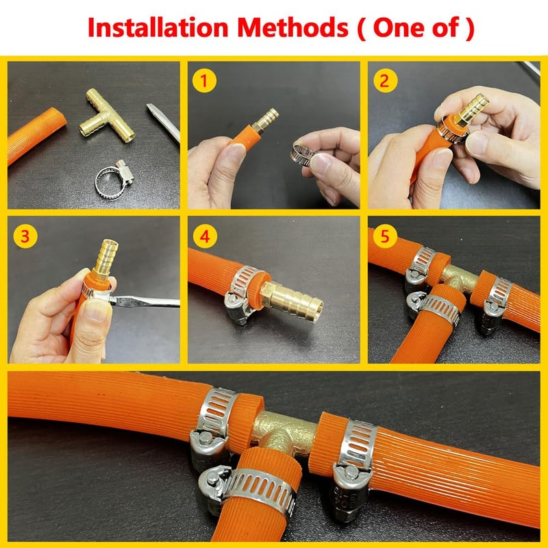 Da By 2 Pcs 3/8""(10Mm) Brass Tee Barb Fittings For 3/8"" Id Hose 6 Pcs Stainless Steel Pipe Clamps 3 Way Union Intersection For Water/Fuel/Air(T) - Image 3