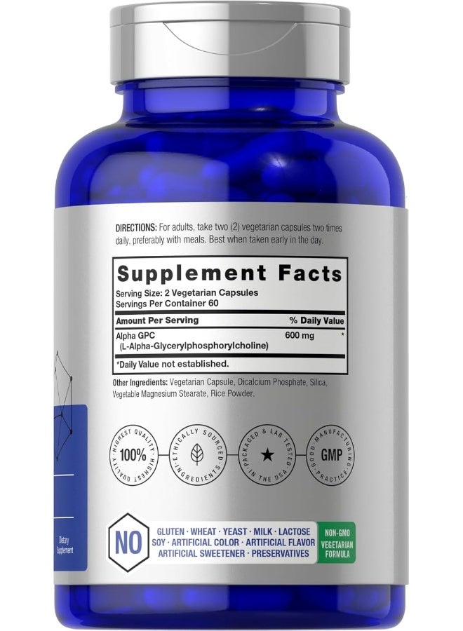 Horbaach Alpha GPC 600mg | 120 Capsules | Vegetarian, Non-GMO & Gluten Free Choline Supplement | Supports Healthy Memory, Focus and Clarity | by Horbaach - Image 2