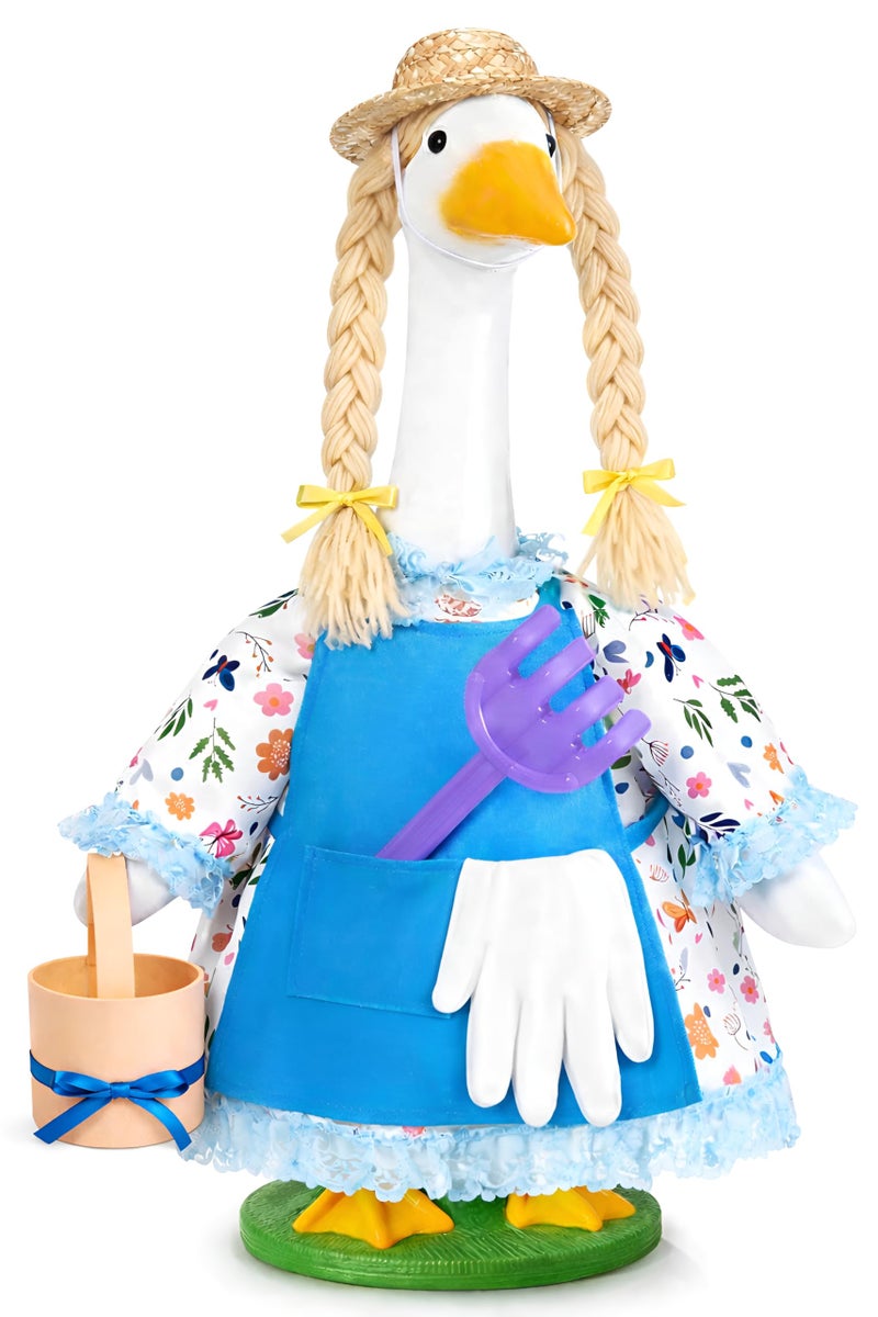 JcHrmers Gardener Porch Goose Outfit Gardener Goose Clothes for 23" Cement Plastic Goose Statue for Spring Outdoor Garden Lawn Yard Patio Decor - Image 1
