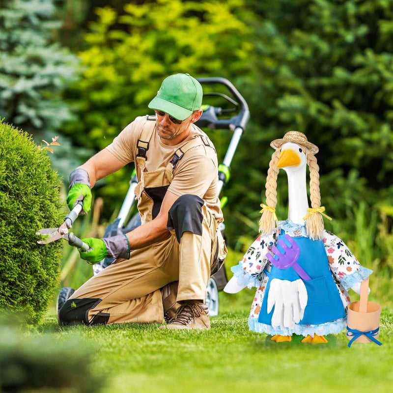 JcHrmers Gardener Porch Goose Outfit Gardener Goose Clothes for 23" Cement Plastic Goose Statue for Spring Outdoor Garden Lawn Yard Patio Decor - Image 5