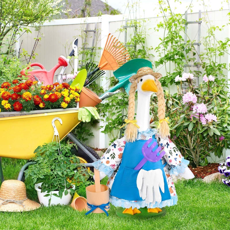 JcHrmers Gardener Porch Goose Outfit Gardener Goose Clothes for 23" Cement Plastic Goose Statue for Spring Outdoor Garden Lawn Yard Patio Decor - Image 4