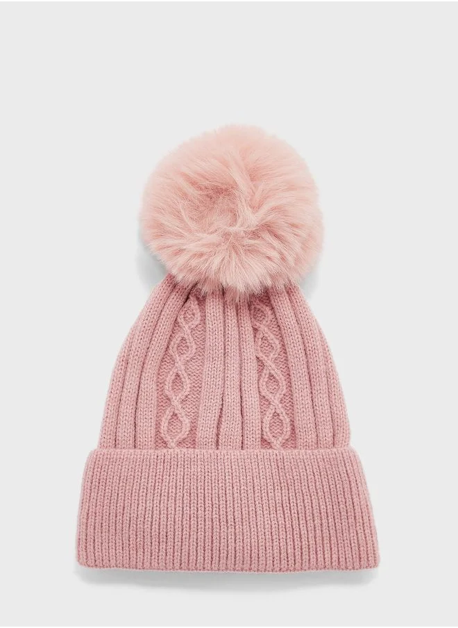 Ginger Cable Knit Pom Pom Winter Beanie