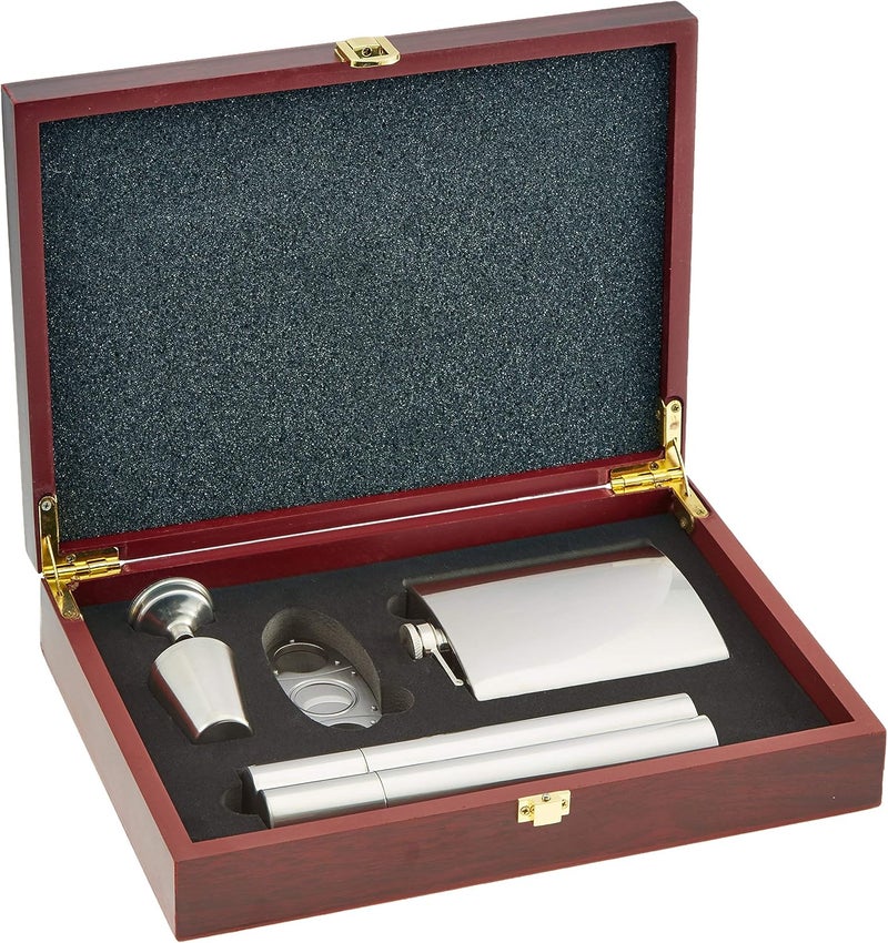 Gorham Stainless Steel Flask & Cigar Set with Wooden Gift Box - Image 5