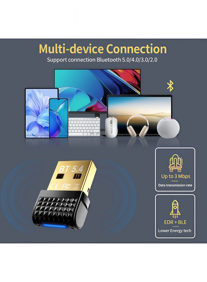 أورييل مستقبل بلوتوث USB 5.4 (Dongle) بتقنيتي EDR+BLE، يدعم ميزة "التوصيل والتشغيل" (Plug and Play)، متوافق مع أنظمة Windows 11/10/8.1/7، ومناسب للاستخدام مع لوحات المفاتيح، الفئران، سماعات الرأس، مكبرات الصوت والطابعات. - Image 3