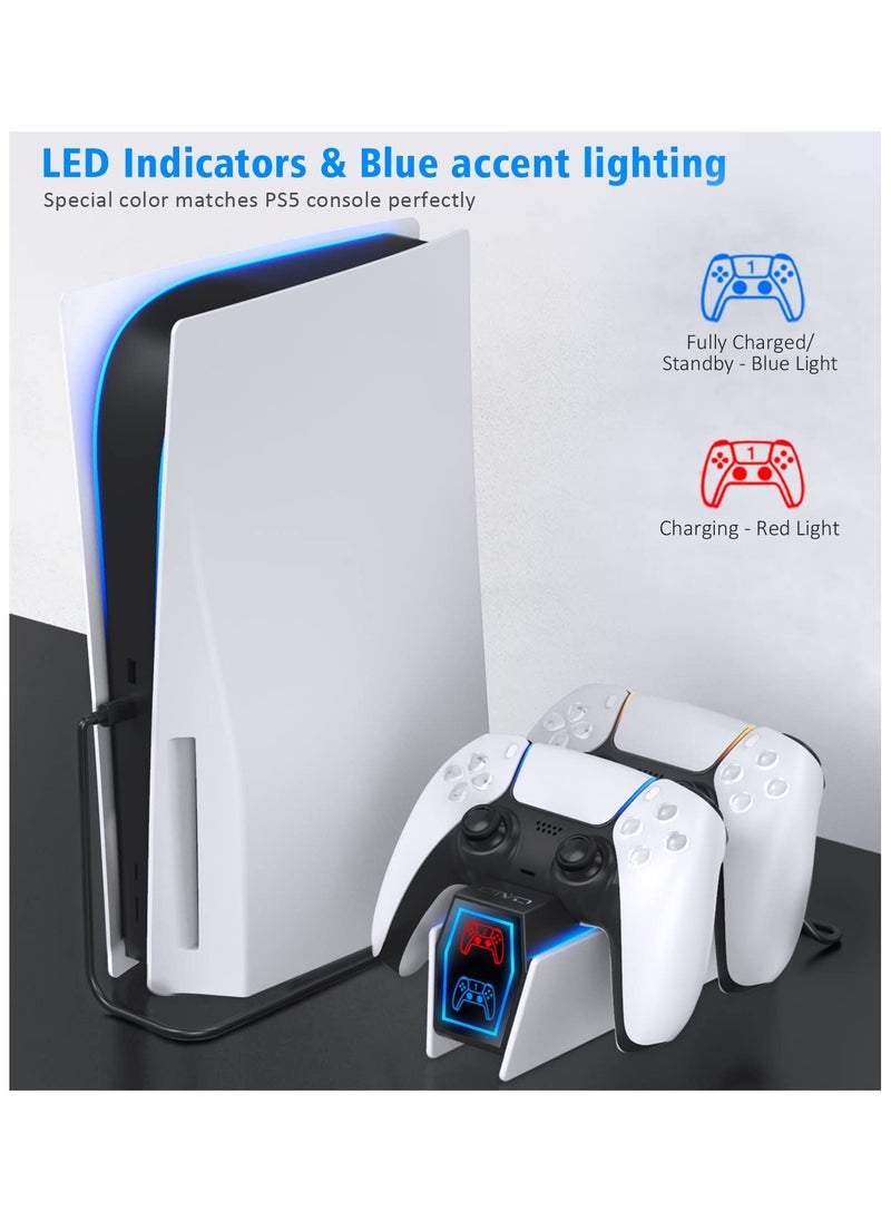 توبليو - محطة شحن PS5، محطة شاحن وحدة التحكم PS5، محطة شاحن وحدة التحكم PS5 مع 2 عبوة أسلاك شحن سريع بديلة لوحدة التحكم PS5، شاحن جهاز التحكم عن بعد PS5، تخزين بلاي ستيشن 5 - Image 1