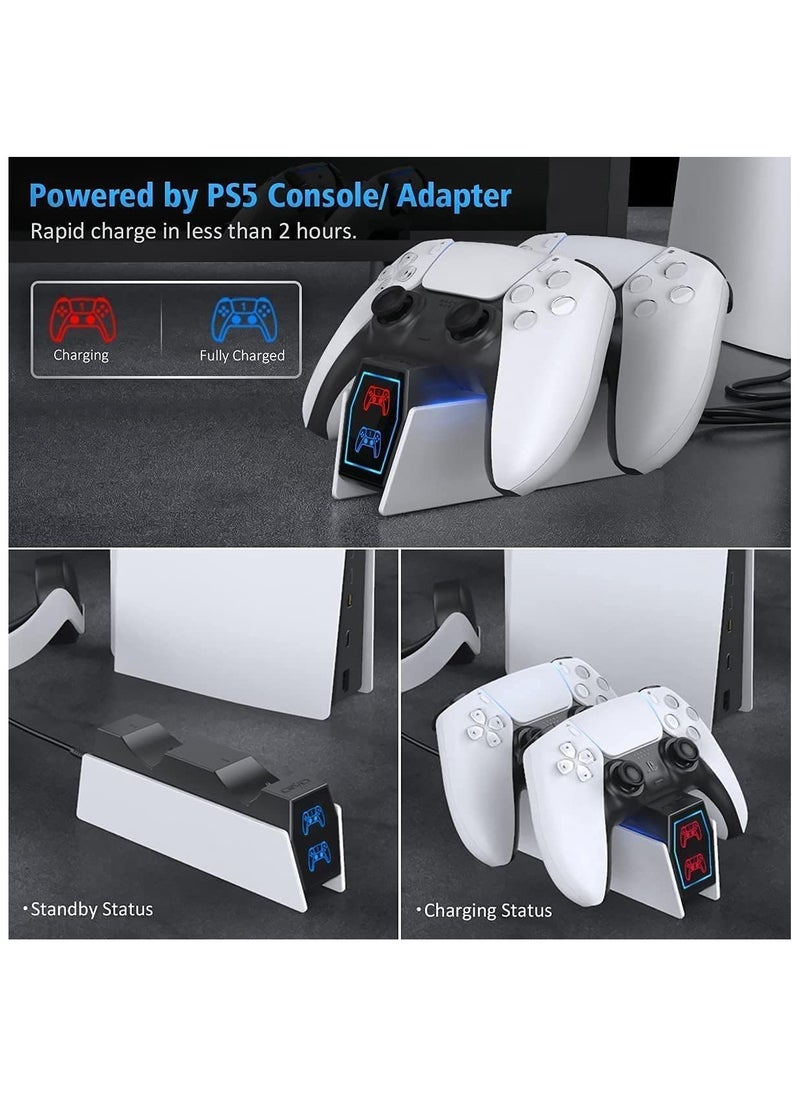 توبليو - محطة شحن PS5، محطة شاحن وحدة التحكم PS5، محطة شاحن وحدة التحكم PS5 مع 2 عبوة أسلاك شحن سريع بديلة لوحدة التحكم PS5، شاحن جهاز التحكم عن بعد PS5، تخزين بلاي ستيشن 5 - Image 1