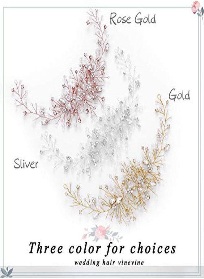 Unicra Bride Flower Wedding Hair Vine Crystal Bridal Hair Piece Rhinestone Party Hair Accessories Leaf Hair Jewelry Bead Headpiece For Women And Girls (Silver)  - Image 2