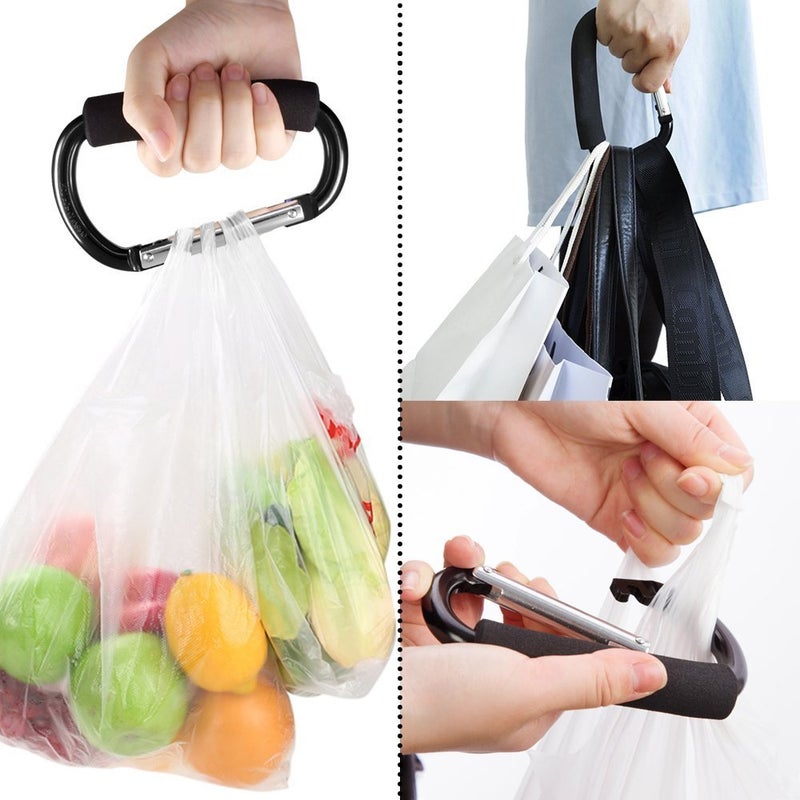 Newraturner Large Stroller Hooks for Mommy, 2 pcs Carabiner Stroller Hook Organizer for Hanging Purses, Diaper Bag, Shopping Bags. Clip Fits Single/Twin Travel Systems, Car Seats (Black+Rose) - Image 2