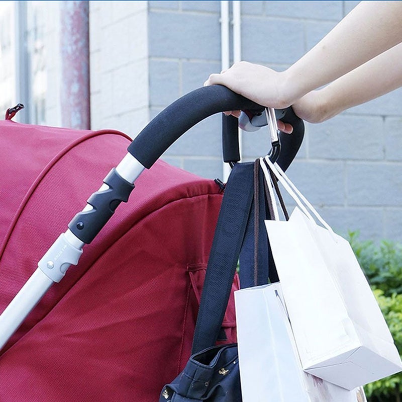Newraturner Large Stroller Hooks for Mommy, 2 pcs Carabiner Stroller Hook Organizer for Hanging Purses, Diaper Bag, Shopping Bags. Clip Fits Single/Twin Travel Systems, Car Seats (Black+Rose) - Image 3