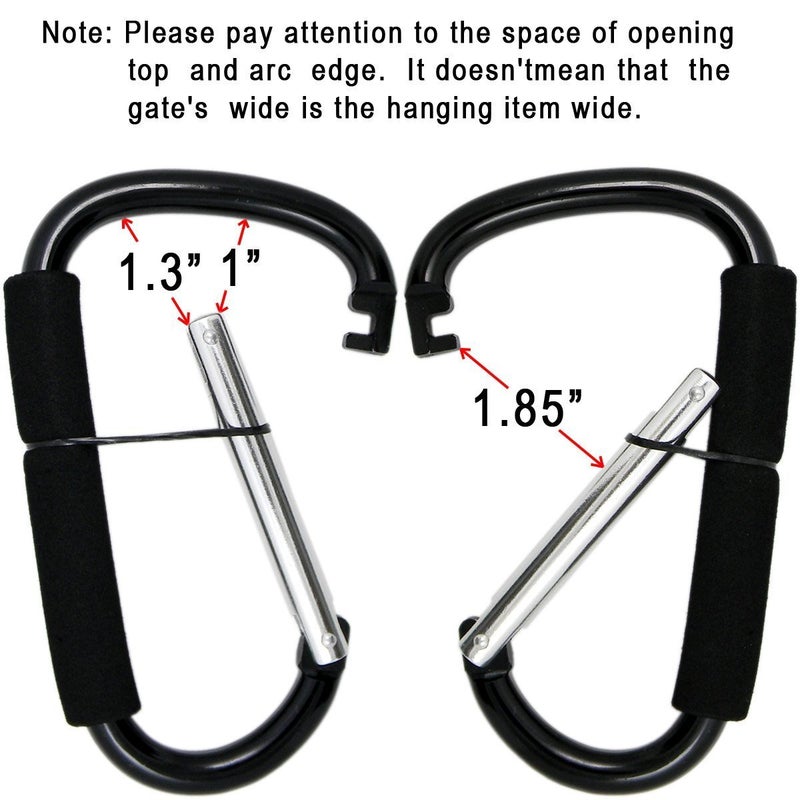 Newraturner Large Stroller Hooks for Mommy, 2 pcs Carabiner Stroller Hook Organizer for Hanging Purses, Diaper Bag, Shopping Bags. Clip Fits Single/Twin Travel Systems, Car Seats (Black+Rose) - Image 4