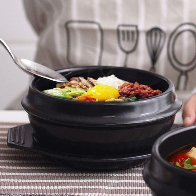Whitenesser Korean Cooking Korean Stone Bowl Stone Pot Sizzling Hot Pot for Bibimbap and Soup Small No Lid  Premium Ceramic with Melamine Tray 27 Oz - Image 4