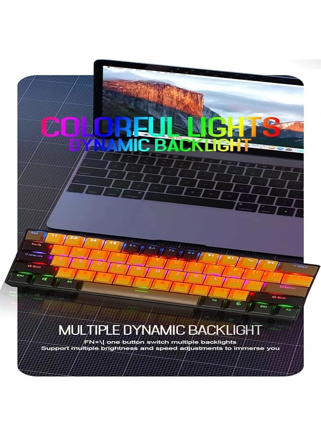 61 Keys Rgb Gaming Keyboard 60% Mini Wired Waterproof With Anti Ghosting Keyboard And Three Color Keycaps With Red Switch For Gamers(Yellow Black And Brown) - Image 2