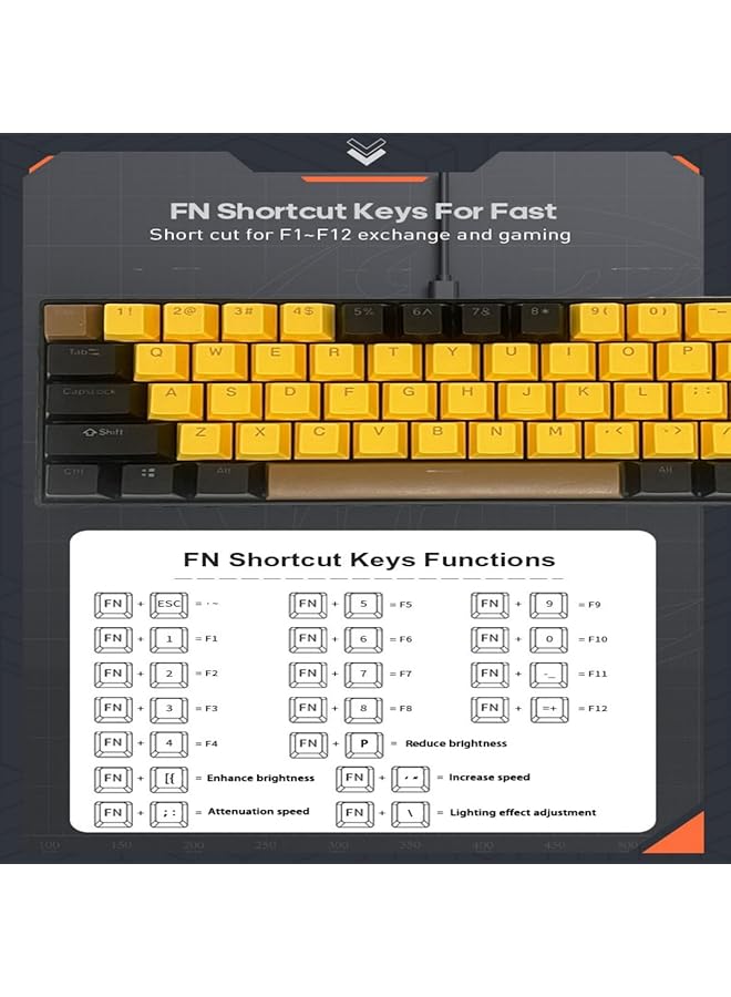 61 Keys Rgb Gaming Keyboard 60% Mini Wired Waterproof With Anti Ghosting Keyboard And Three Color Keycaps With Red Switch For Gamers(Yellow Black And Brown) - Image 4