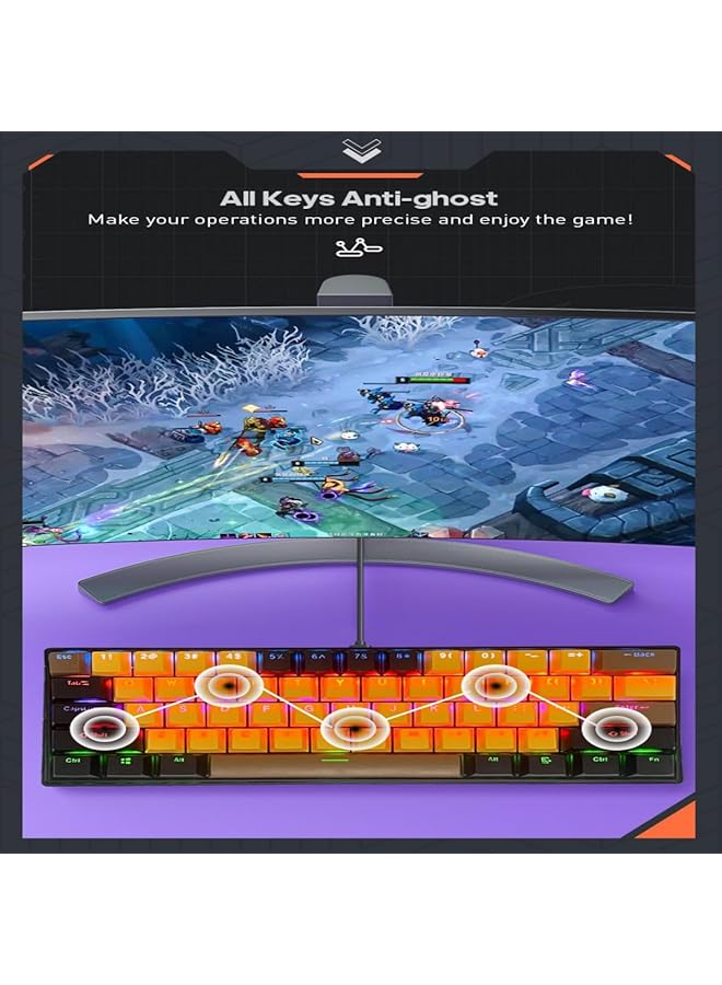 61 Keys Rgb Gaming Keyboard 60% Mini Wired Waterproof With Anti Ghosting Keyboard And Three Color Keycaps With Red Switch For Gamers(Yellow Black And Brown) - Image 3