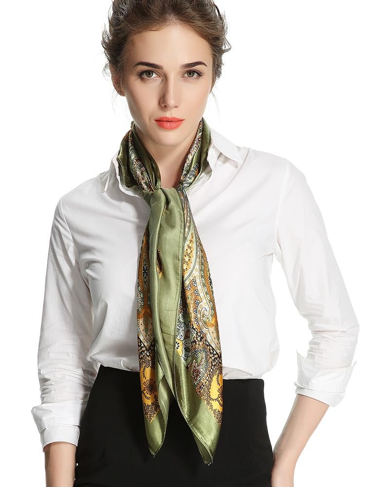 corciova Large Square Satin Silk Like Lightweight Scarf Hair Wrap Women Olive Totem Curly Headband Fashion Bandana Headscarf - Image 2