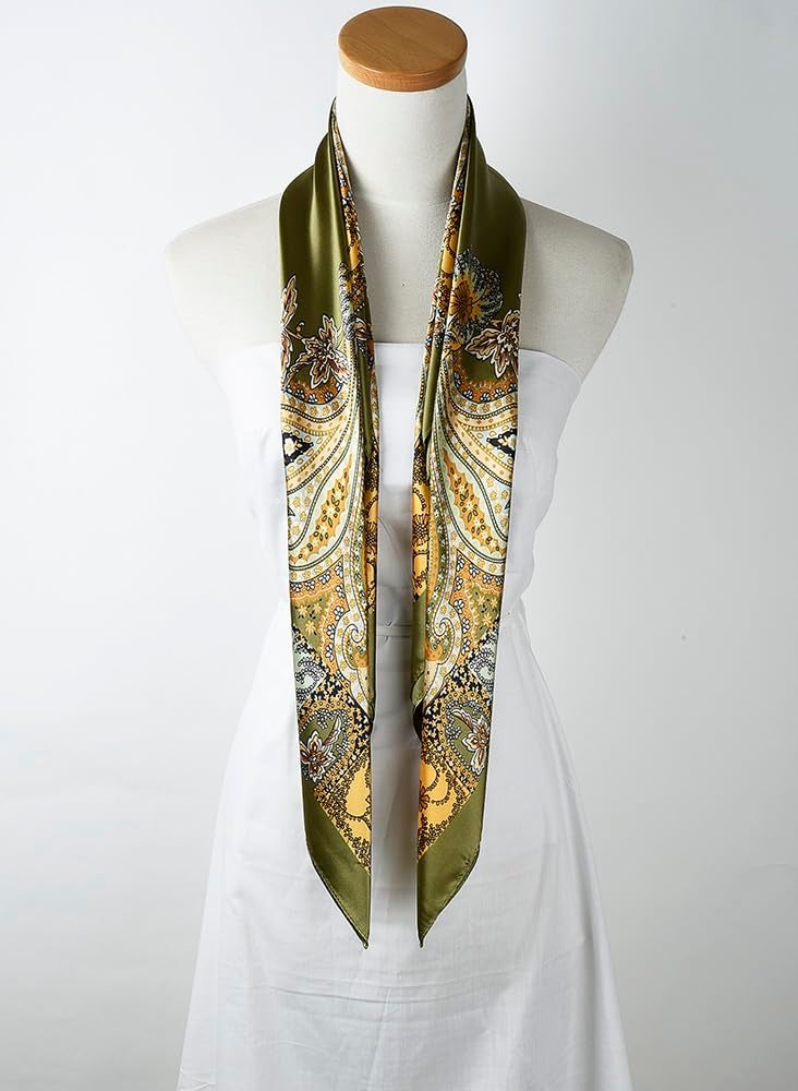 corciova Large Square Satin Silk Like Lightweight Scarf Hair Wrap Women Olive Totem Curly Headband Fashion Bandana Headscarf - Image 5
