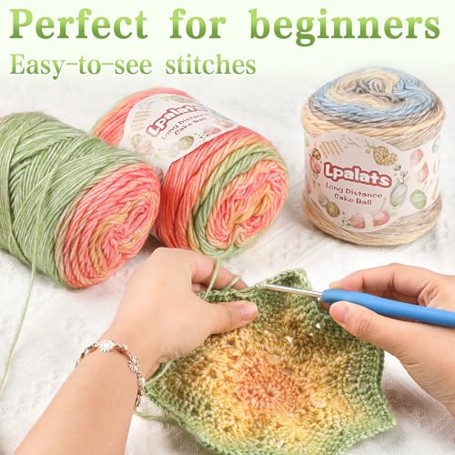 Lpalats Ombre Yarn for Crocheting - 4x100g Soft 60% Cotton 30% Acrylic 10% Wool Yarn - 962 Yds Gradient Cake Yarns for Knitting Shawls Blankets Sweater with 2 Crochet Hooks (4, Colour Gradient) - Image 3